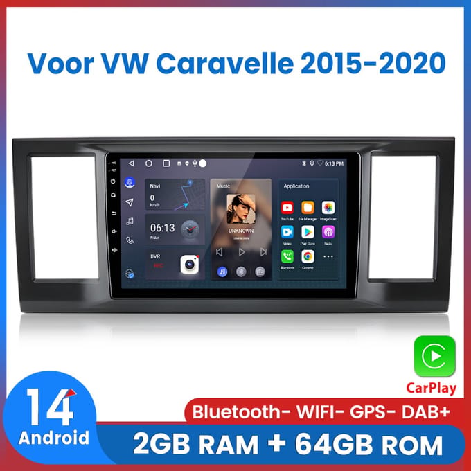 Awesafe Autoradio Geschikt Voor VW Volkswagen Caravelle 2015 t/m 2020 - Android 14 - Draadloos Apple Carplay & Android Auto - 2GB + 64GB - 4 Core processor - Bluetooth & Wifi GPS Navigatie - 2015 2016 2017 2018 2019 2020