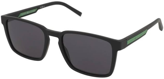 Tommy Hilfiger Matte Black Rechthoekige Zonnebril