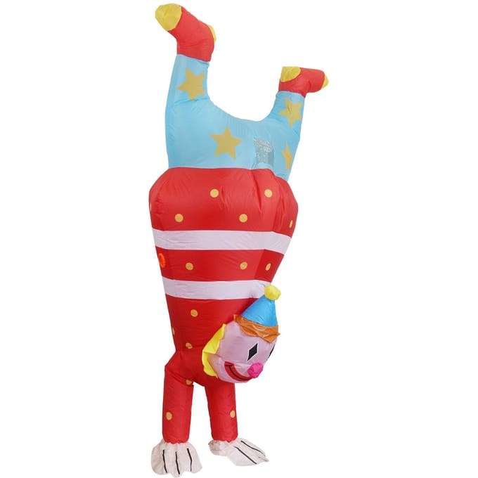 Ondersteboven grappig clown opblaasbaar kostuum, voor volwassenen 150-190cm rood