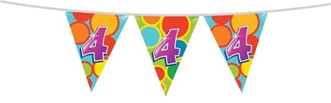 Haza Vlaggetjes - 4 jaar - leeftijd verjaardag - plastic - 10 meter