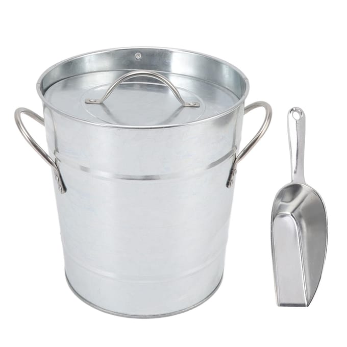 Seau à Glace Rond avec Pelle à Glace Tôle Galvanisée Plastique Seau Refroidisseur à Bière pour Bar Maison Blanc pur