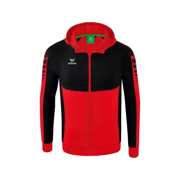 Erima Six Wings Trainingsjack Met Capuchon Kinderen - Zwart / Rood | Maat: 140