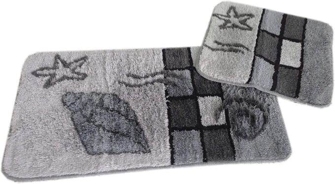 2-delige badmatset grijs, antislip en wasmachinebestendig voor vloerverwarming
