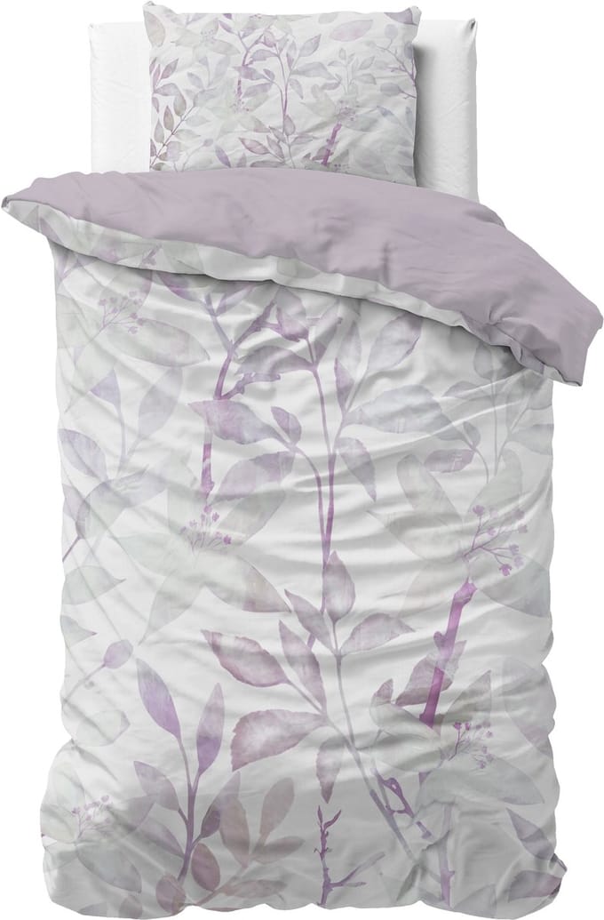 Sleeptime Water Leaves Dekbedovertrek - Eenpersoons - 140X200/260 + 1 x kussensloop 60x70 - Wit