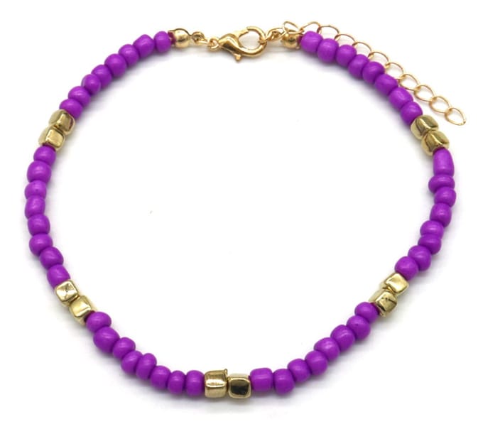 Enkelbandje met Glaskralen - Anklet - Lengte 25-30 cm - Paars