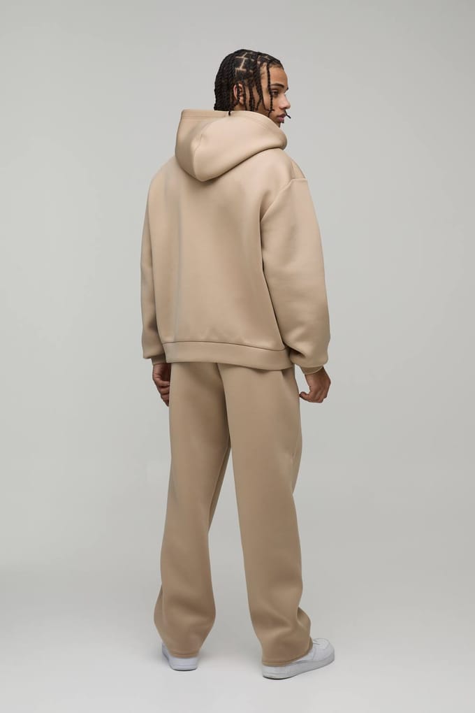 Oversized Boxy Bonded Scuba Zip Through Hoodie | Taupe | Size Medium