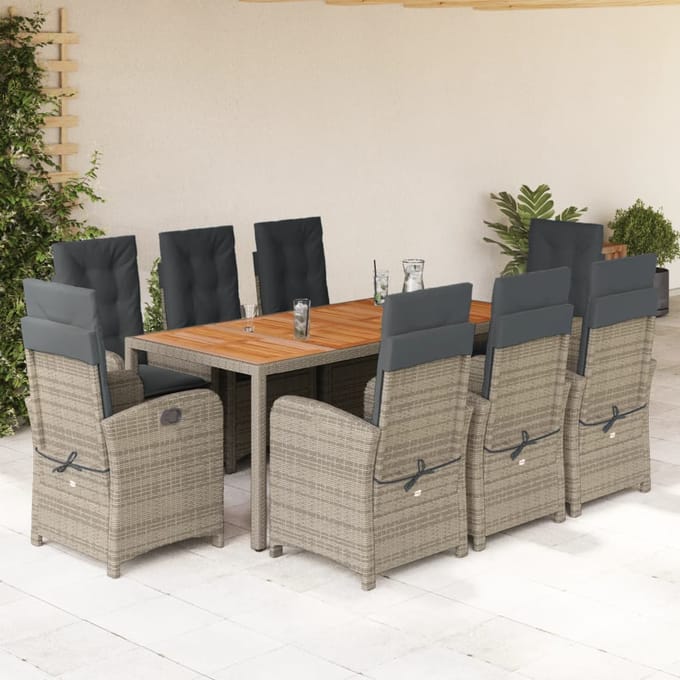 vidaXL - 9-delige - Tuinset - met - kussens - poly - rattan - grijs