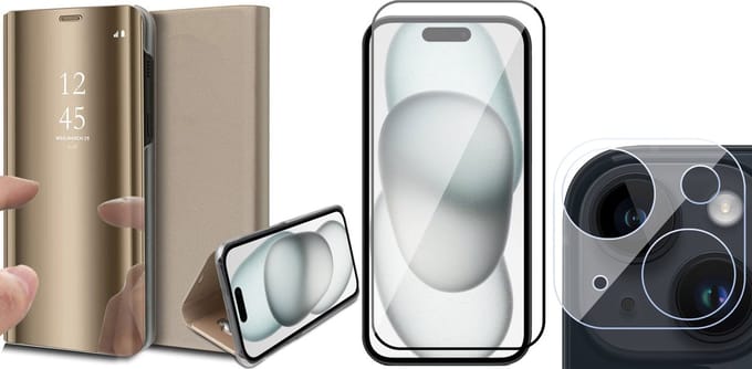 Hoesje geschikt voor iPhone 15 - Book Case Spiegel Roségoud