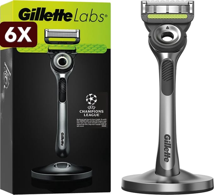 6 x GilletteLabs With Exfoliating Bar Van Gillette - Magnetische Houder - 1 Scheermes - 1 Scheermesje