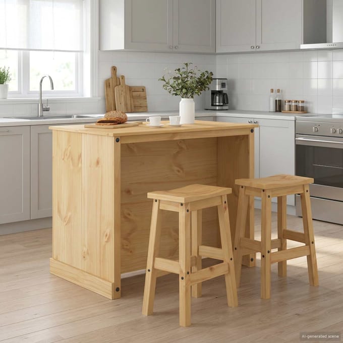 vidaXL Keuken Eiland Set 3 st Honing Wax 112 x 77 x 91,5 cm