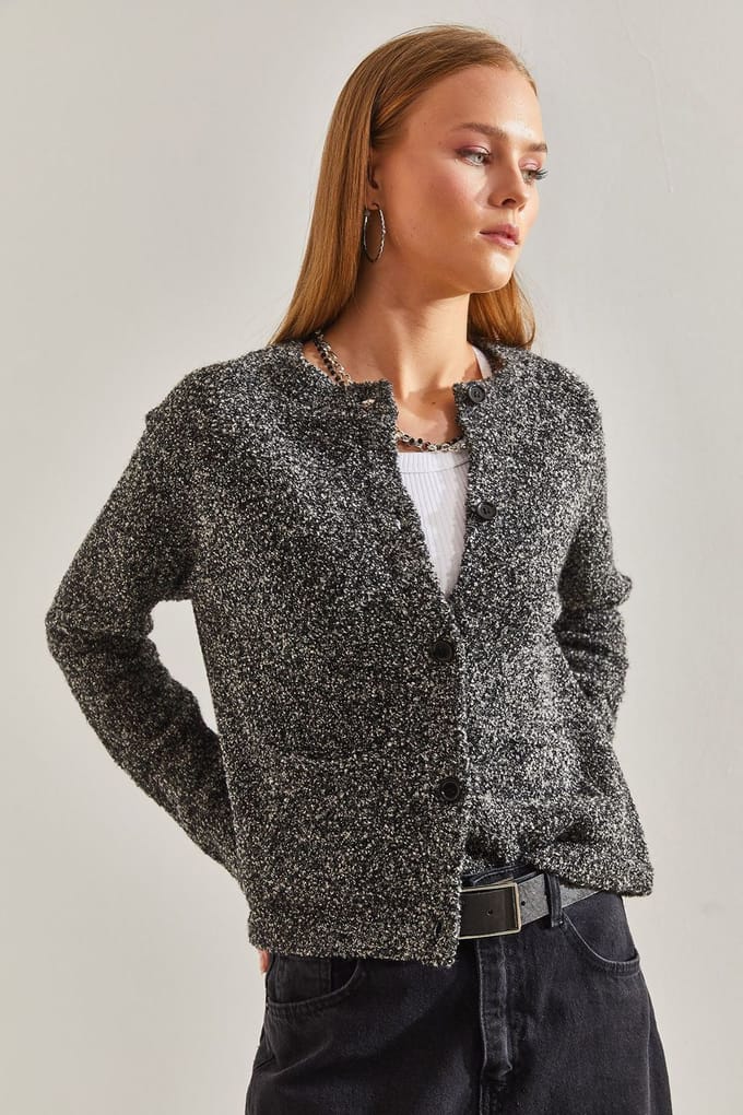Textured Knit Cardigan met Knopen Sluiting