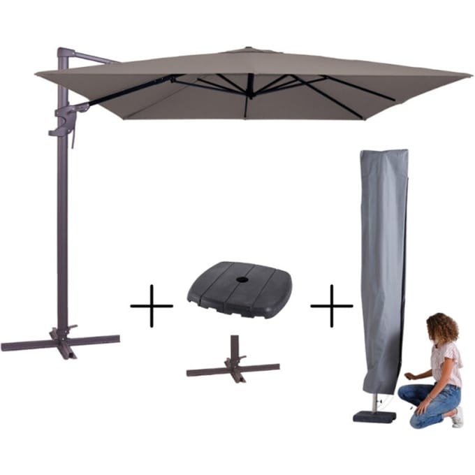 MEGA COMBI DEAL! Madison Parasol monaco flex III taupe + voet + hoes