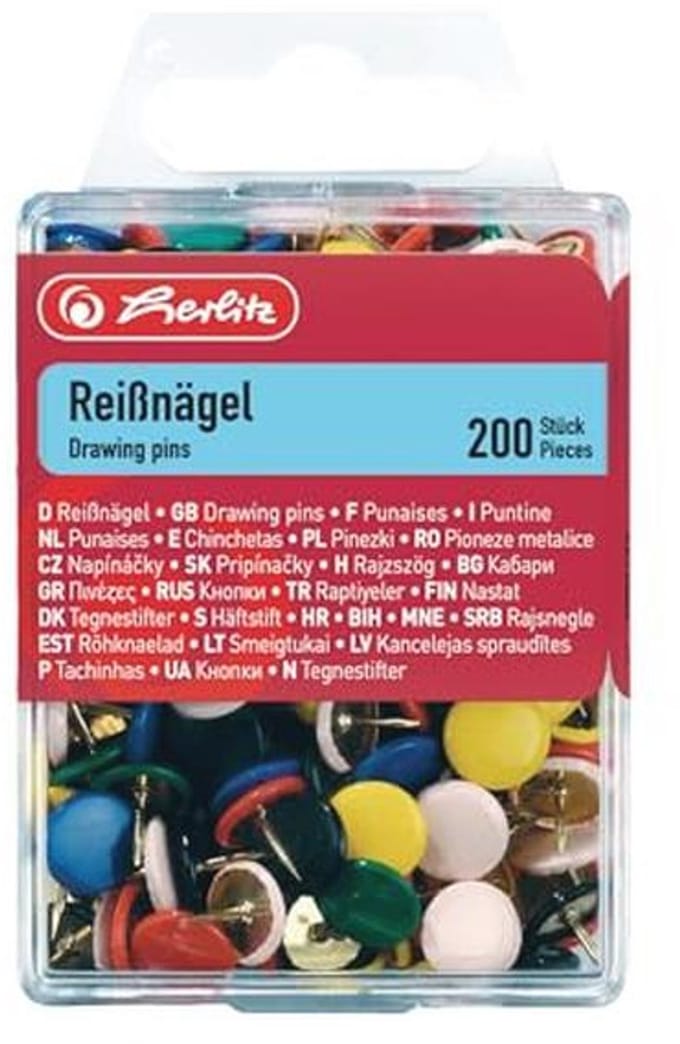 Ronde punaises in diverse kleuren - 200 stuks in hangdoos