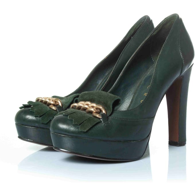 Lola Cruz plateau pumps met gouden ketting