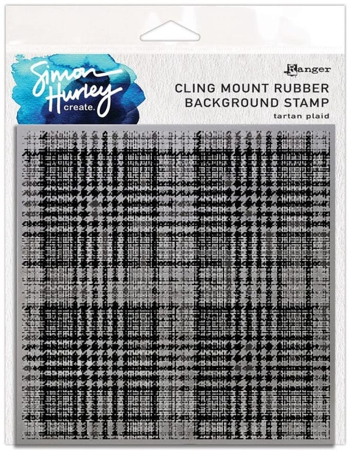 Simon Hurley rubber background stamp - Tartan plaid