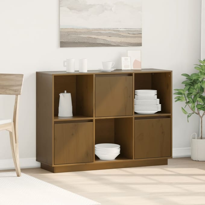 vidaXL - Dressoir - 110,5x35x80 - cm - massief - grenenhout - honingbruin