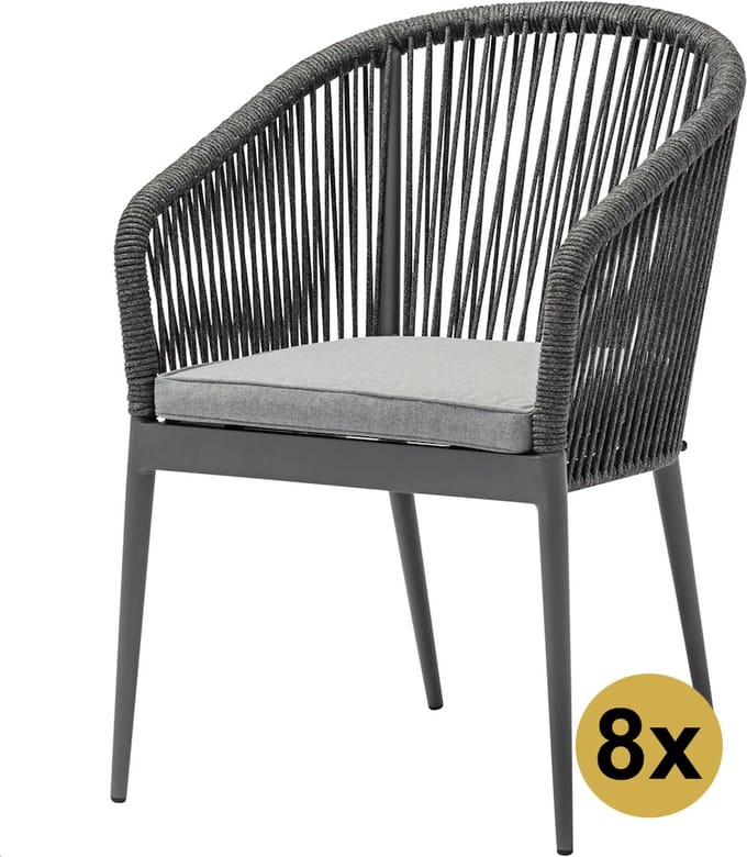 Set van 8 Lissabon dining tuinstoel rope stapelbaar