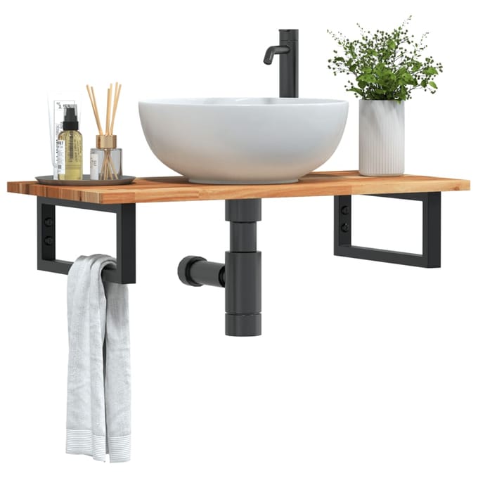 vidaXL - Badkamer - wandschap - staal - en - massief - acaciahout