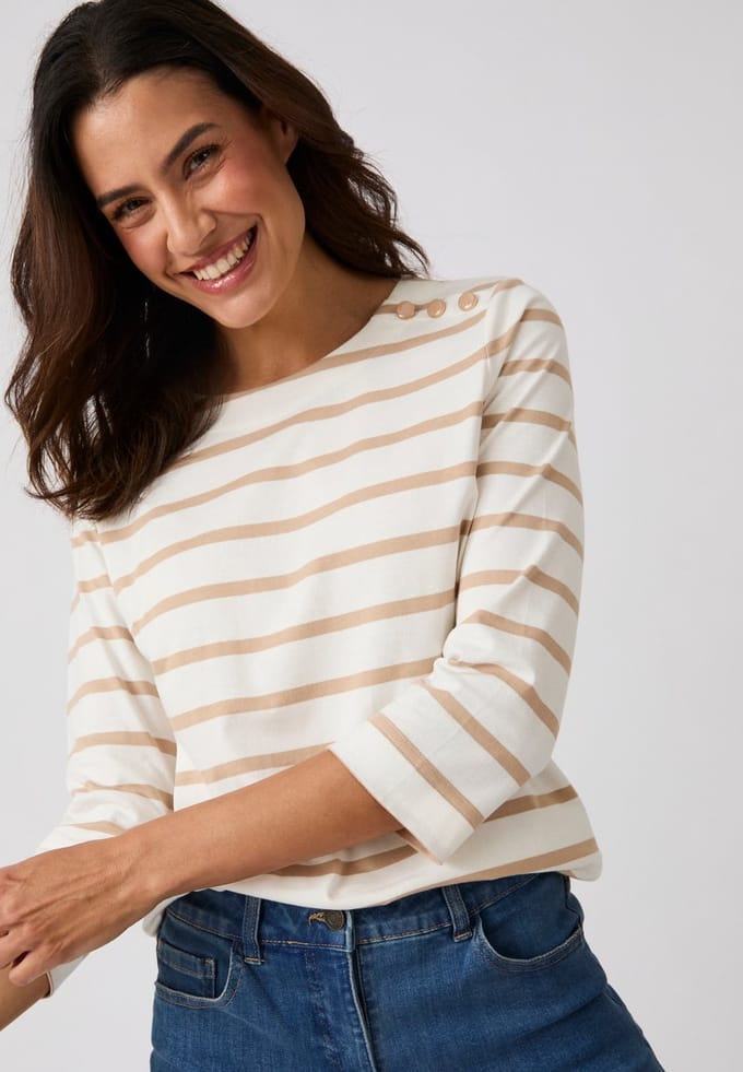 Damart - Gestreept T-shirt van zuiver katoen - Dames - Beige - L
