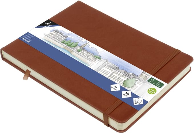 Kangaro schetsboek A5 landscape - cognac - hardcover kaft - met elastiek en lint