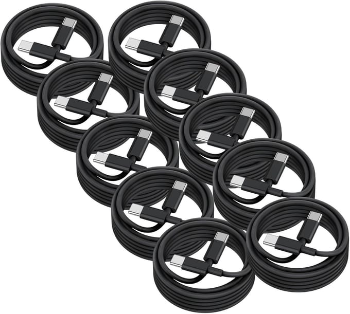 USB C naar USB C kabel - 2 Meter Oplaadkabel 10x - USB-C Oplader Kabel - Zwart