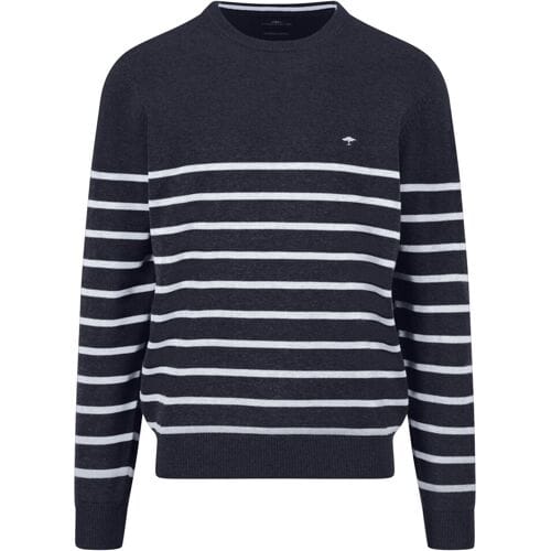 Fynch-Hatton Trui O-Neck Stripe Superfine Cotton Knit Navy / male