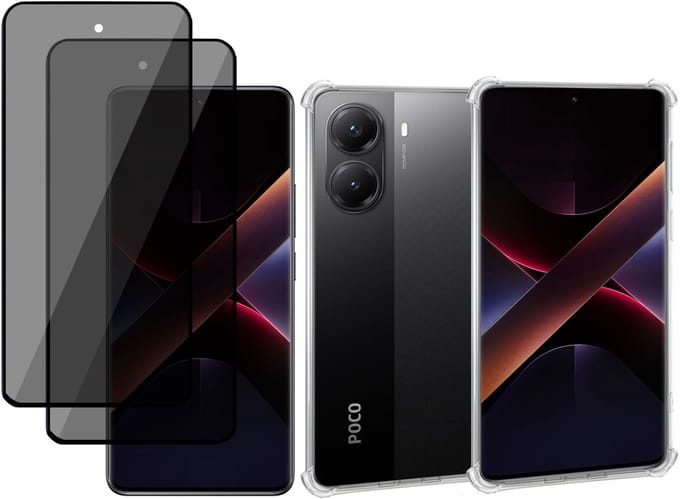 ChiGuard Hoesje & 2x Privacy Screenprotector geschikt voor Poco X7 Pro – Gehard Glas Cover + Shock Proof Case - Transparant