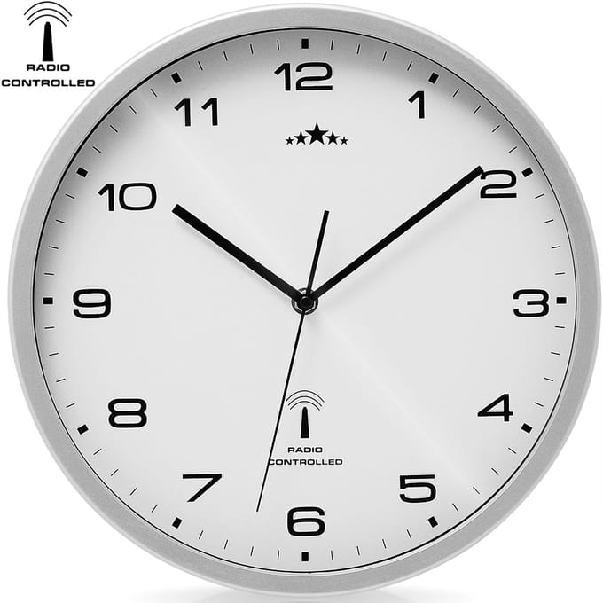 Deuba Wandklok - Radiogestuurd Automatisch Ø 31cm - wit/zilver