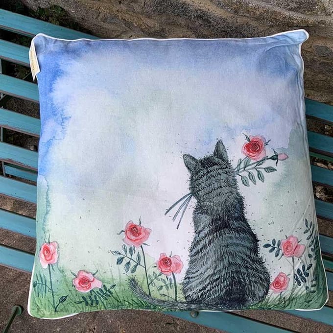 Sierkussen - Cat & Flowers ~ Kat & Bloemen - 45 Cm X 45 Cm