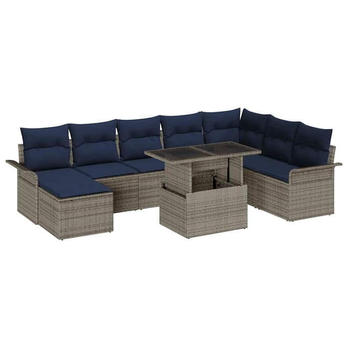 vidaXL - Tuinbank - Set - 9 - st - Grijs - [Synthetisch]: - Poly - Riet