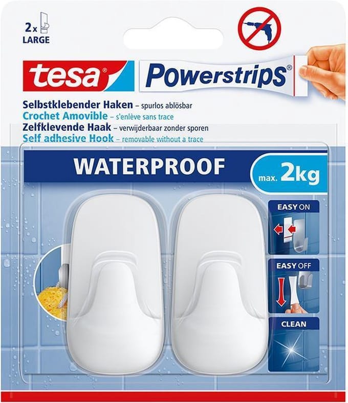 tesa Krachtige Watervaste Grote Witte Kunststof Haken