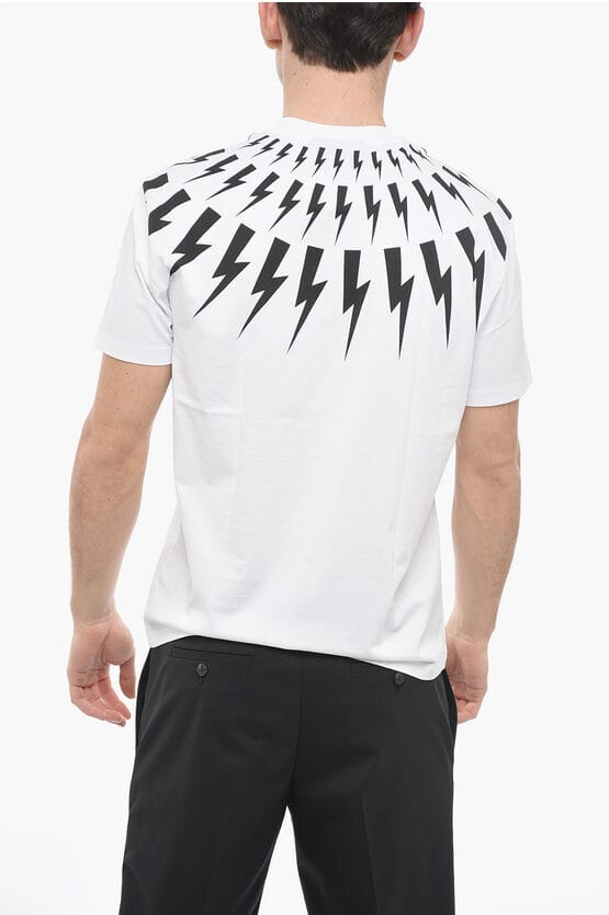 Slim Fit FAIR-ISLE THUNDERBOLT T-shirt met ronde hals in wit