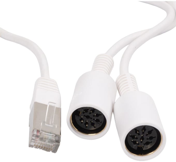 BOSSCOM RJ45 - 2x DIN 8-pins / Powerlink PL8 (v) kabel voor B&O | wit | 0,30 meter