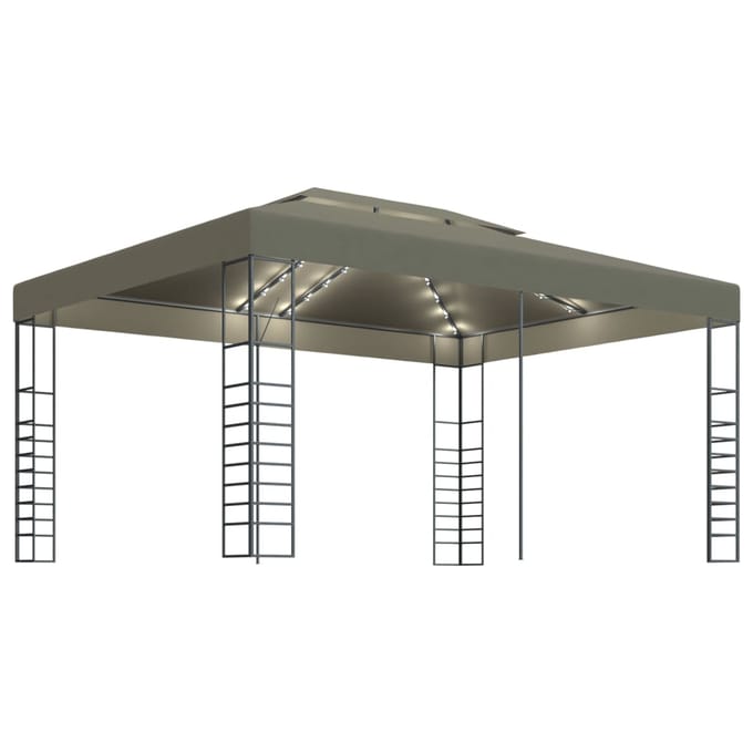 vidaXL - Prieel - met - LED-lichtslinger - 3x4 - m - taupe