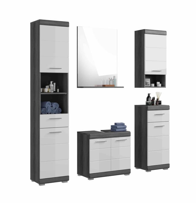 Scout badkamercombinatie wit hoogglans MDF TZ rookzilver NB - 34x164x191cm