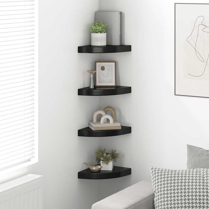 vidaXL - Hoekschappen - zwevend - 4 - st - 25x25x3,8 - cm - MDF - hoogglans - zwart