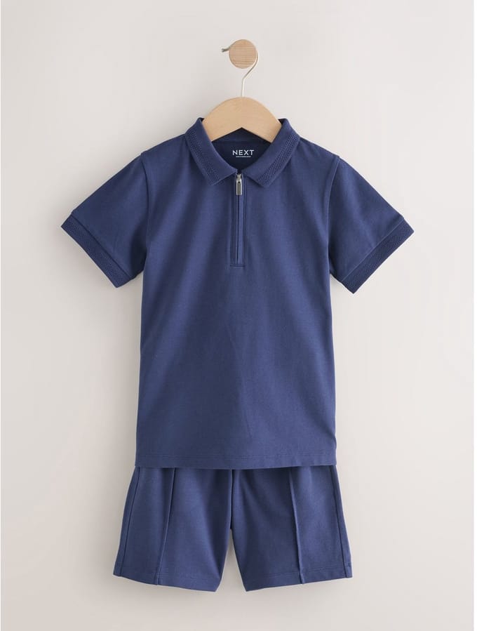 Next - Jongens - Set van poloshirt met korte mouwen en short - Blauw
