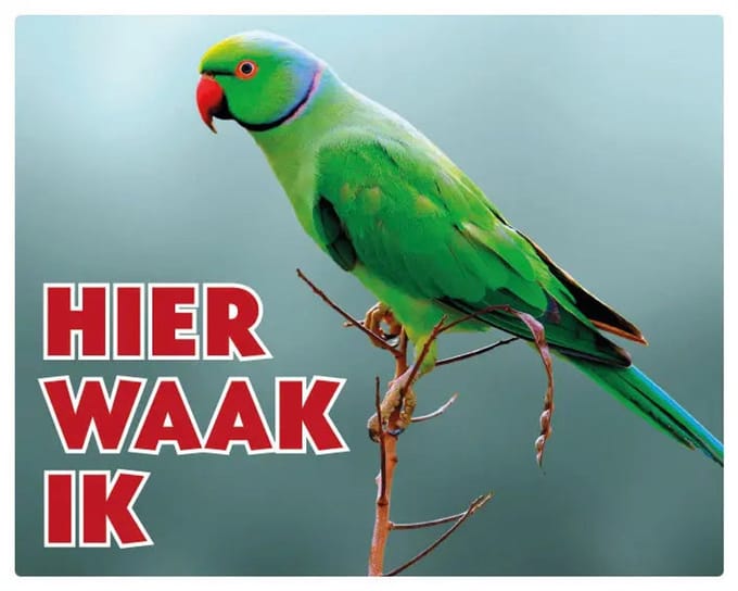 Halsbandparkiet Waakbord - Hier Waak Ik