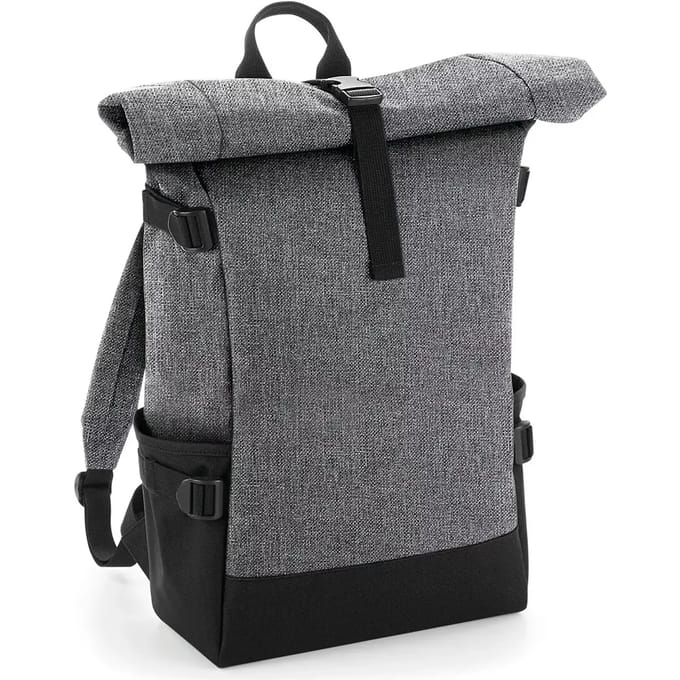 BagBase Block Roll-Top Backpack BG858 - GREY MARL/BLACK - 28 x 48 x 15 cm