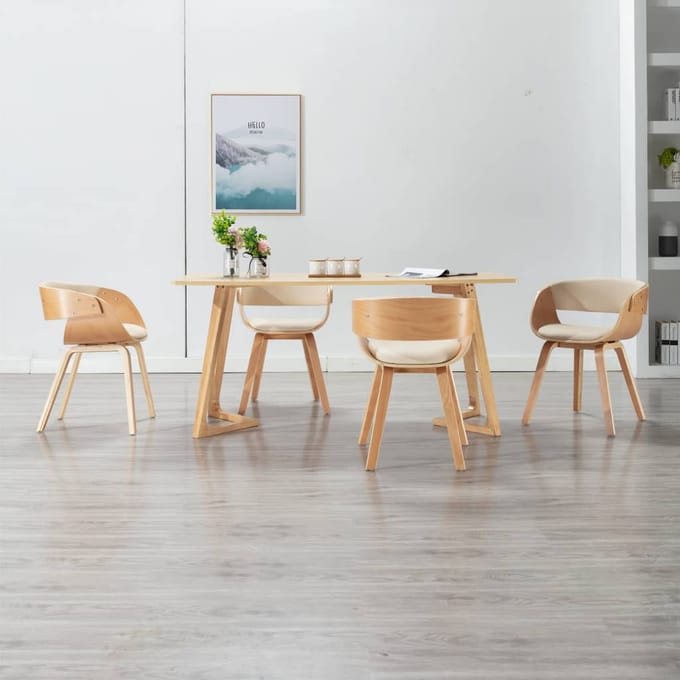 vidaXL - Eetkamerstoelen - 4 - st - gebogen - hout - en - kunstleer - crèmekleurig