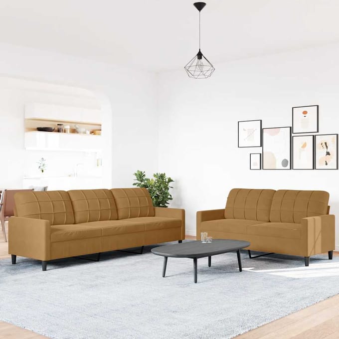 vidaXL - 2-delige - Loungeset - met - kussens - fluweel - bruin