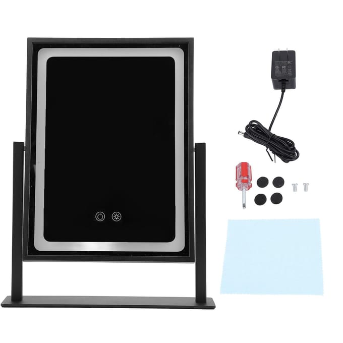 Miroir de courtoisie à commande tactile 3 modes de couleur Dimmable Rotation à 360 degrés Miroir de maquillage avec lumière LED noir