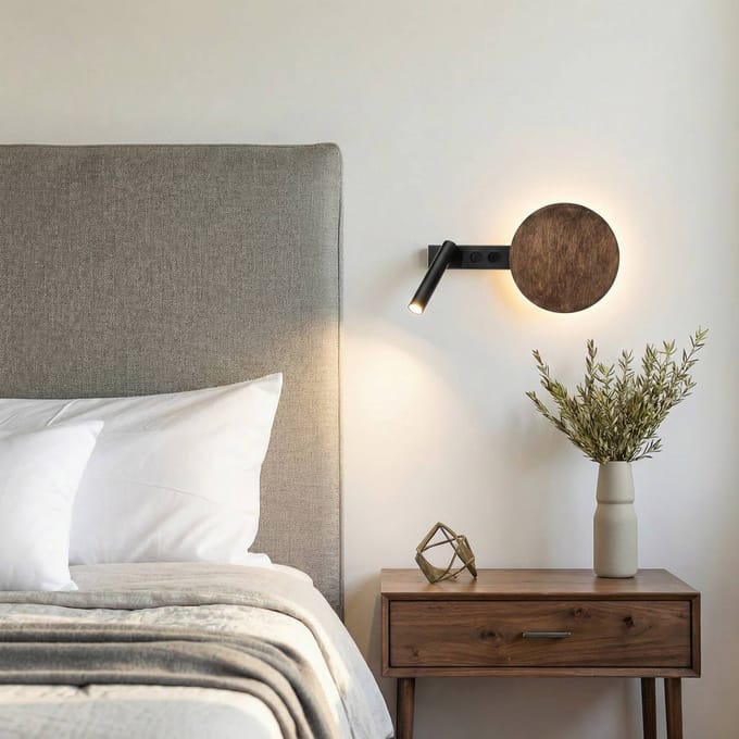 SIGMA Wandlamp Hotel Mood, zwart/bruin, metaal, hout, G9