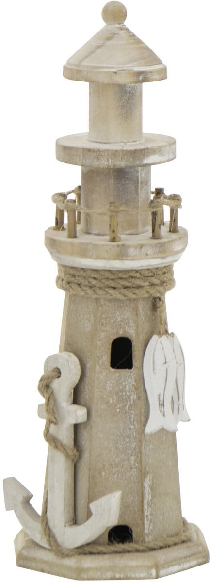 J-Line decoratie Vuurtoren - hout/touw - naturel - small