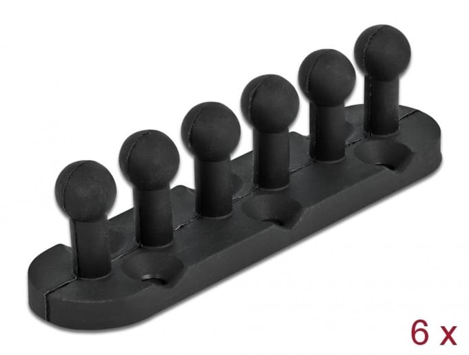 Delock Cable Holder with 5 feed-throughs self-adhesive / screwable 6 pieces black