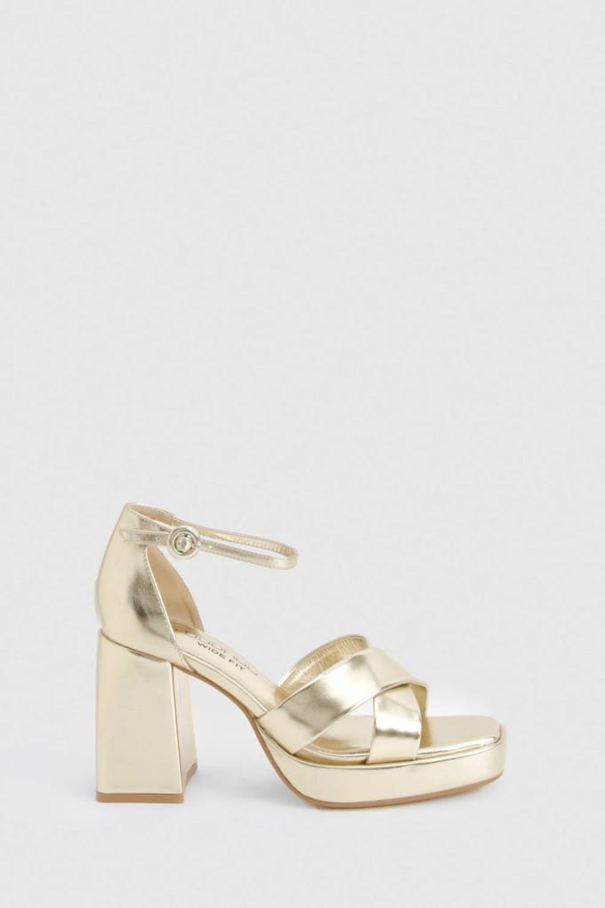 boohoo Dames Wide Fit Metallic Platform Heels | Goud | Maat: 41