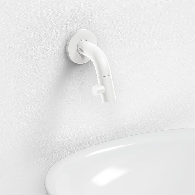 Clou Kaldur fonteinkraan 2x6.8cm korte uitloop wandmontage wit mat