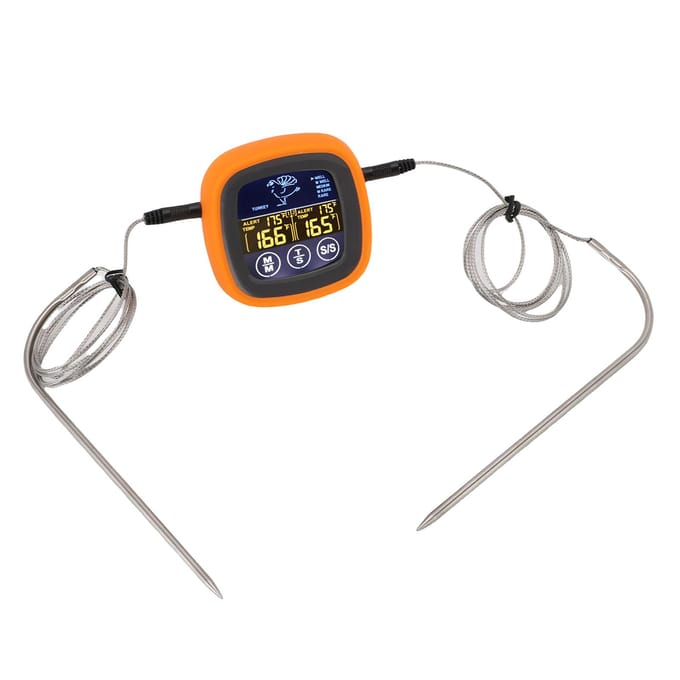 Vleesthermometer Touchscreen 2 Sonden Digitale Grillthermometer met Timer voor Water Rundvlees Kip gray