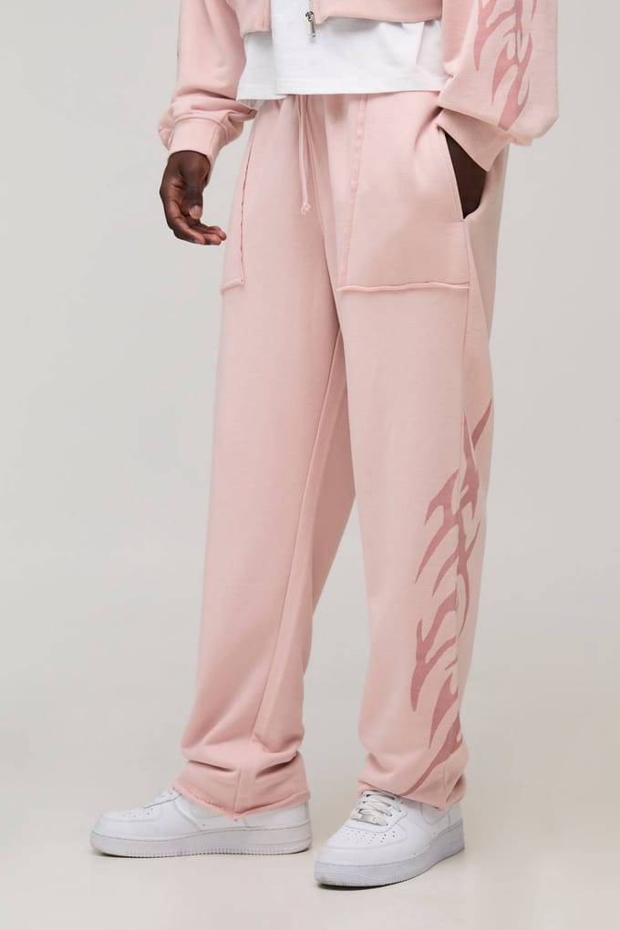 Baggy Fit Joggingbroek Met Tribal Print En Lussenrug | Pink | Size Medium