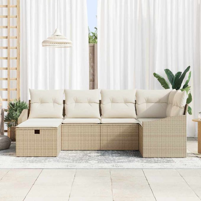 vidaXL Bankstel met kussen 7 pcs poly rattan